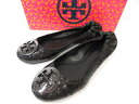 訳あり未使用 【トリーバーチ Tory Burch】 スパンコール フラットシューズ パンプス 婦人靴 (レディース) size7.5M ブラック ◯30LZ4...