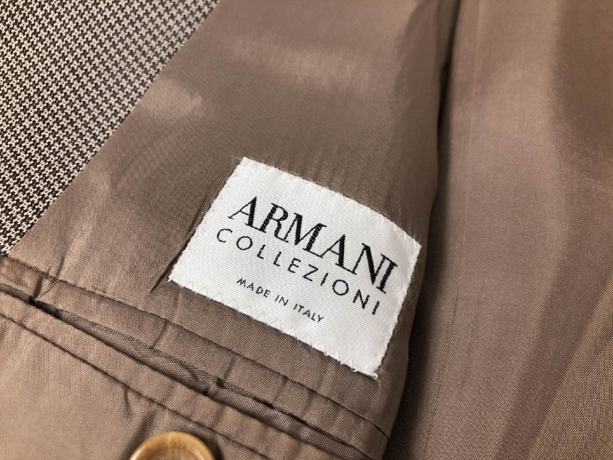 美品【アルマーニコレツィオーニ ARMANI COLLEZIONI】 2B83EM 3ボタンスーツ (メンズ) size50R ブラウン×グレー系 千鳥柄 ◇33RMS1693◇【中古】