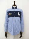 超美品【ラルフローレン Ralph Lauren】 ビックポニー刺繍 切り替え ボタンダウンシャツ (メンズ) sizeL ブルー系 ストライプ柄◇33MK53...