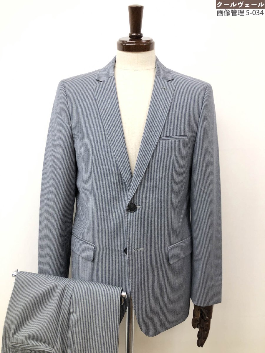 超美品【HUGO ヒューゴボス HUGO BOSS】MARLANE シングル2ボタンスーツ(メンズ) size48/46 グレー×ネイビー系 ストライプ柄 ◇33RMS2090◇【中古】