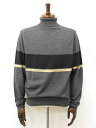 超美品【ジョンスメドレー JOHN SMEDLEY】ウール100% ボーダー柄 タートルネック 長袖ニット (メンズ) sizeM グレー系 ◇35MN6096◇【中古】