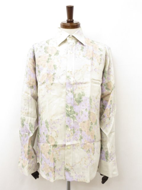 超美品【エトロ ETRO】リネン100% 花の総柄デザイン 長袖シャツ (メンズ) sizeL ベージュ系 イタリア製 ◇35MK5958◇ 【中古】