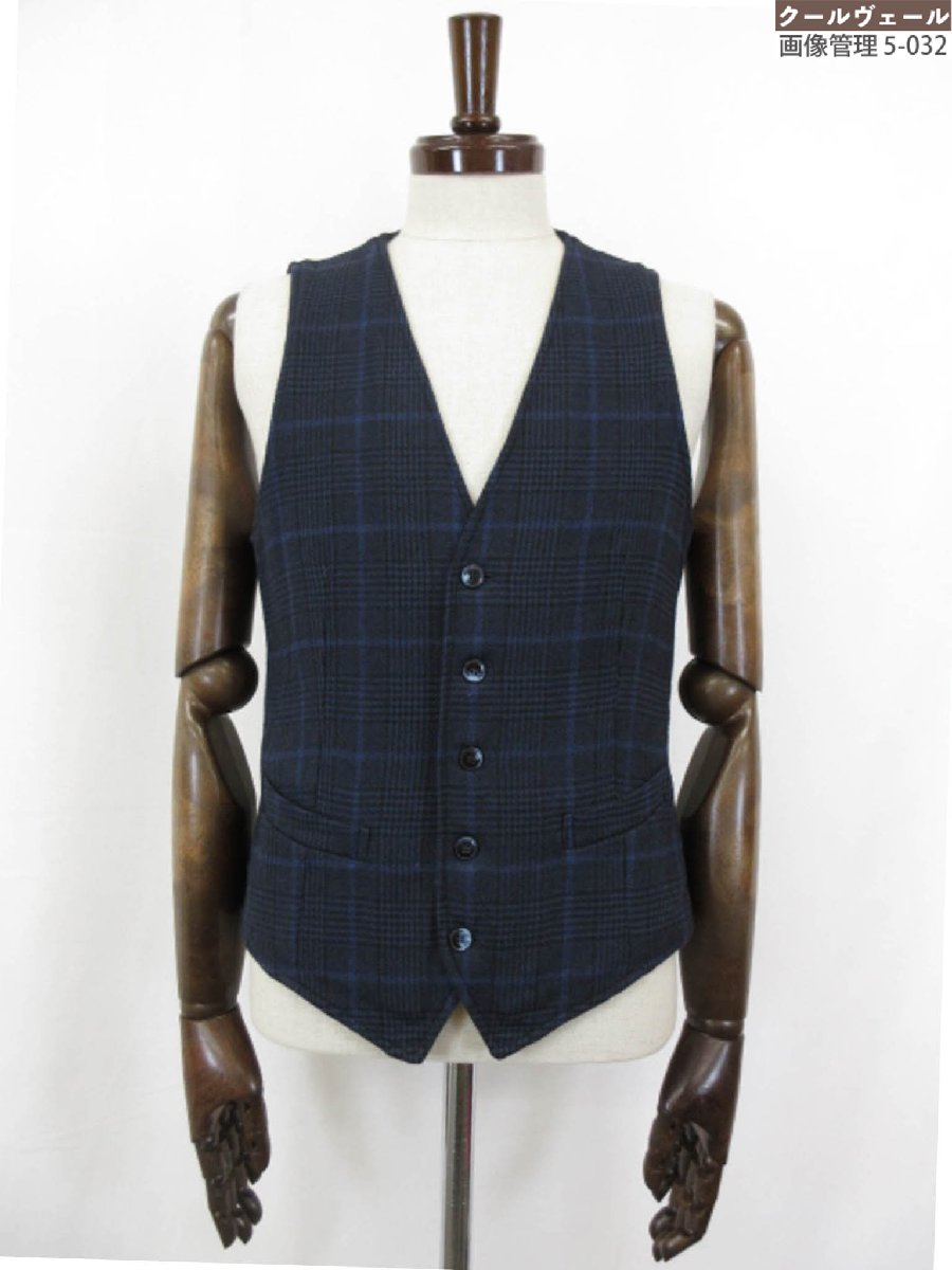 超美品【エルビーエム1911 ルビアム L.B.M.1911】起毛生地 グレンチェック柄 ベスト ジレ (メンズ) size44R ネイビー系◇17MB4878...