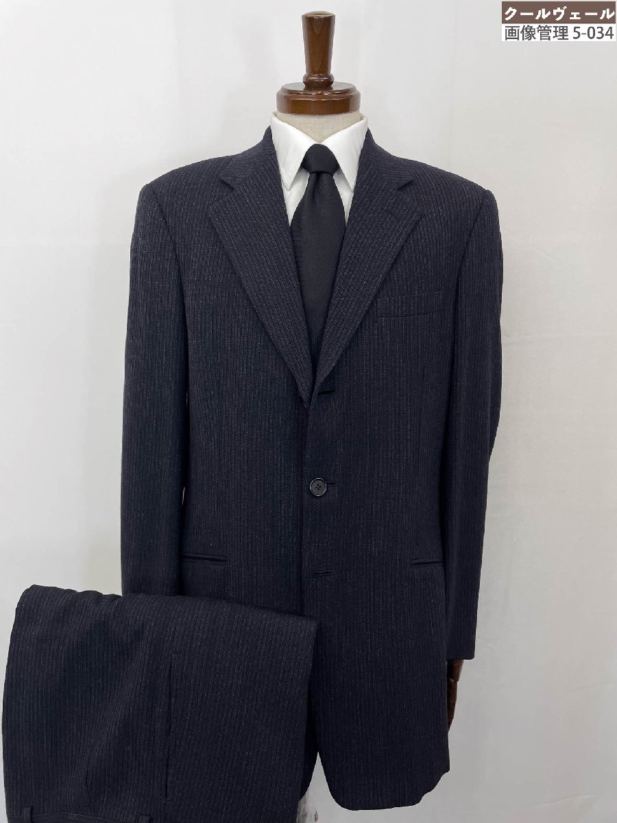 超美品【ジョルジオアルマーニ GIORGIO ARMANI】703315 3B段返り ストライプ スーツ (メンズ) 52REG ネイビー系 イタリア製◇35RMS2710◇【中古】