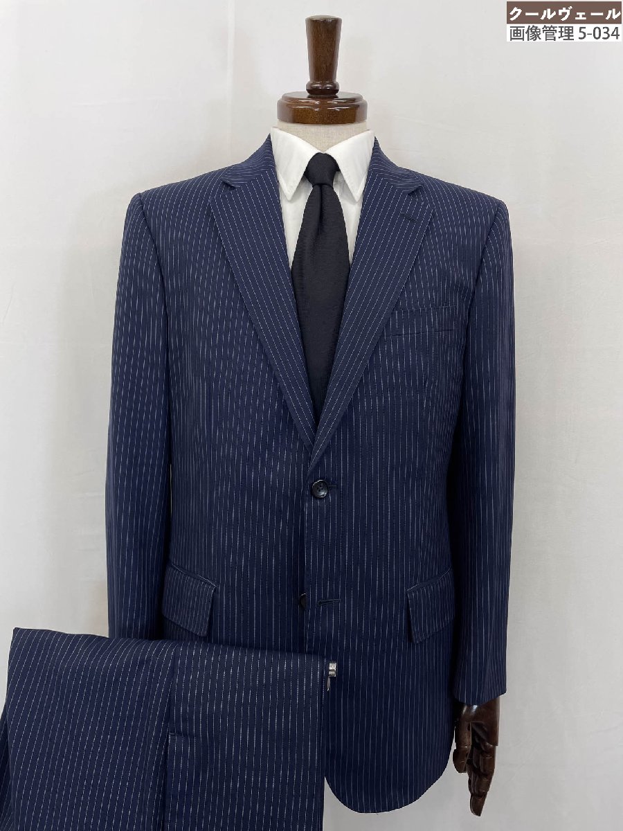 【BigVision ビッグビジョン】シングル2ボタン ストライプ柄 スーツ (メンズ) size48～50相当 青みのあるネイビー系 ◇35RMS2860◇　【中古】