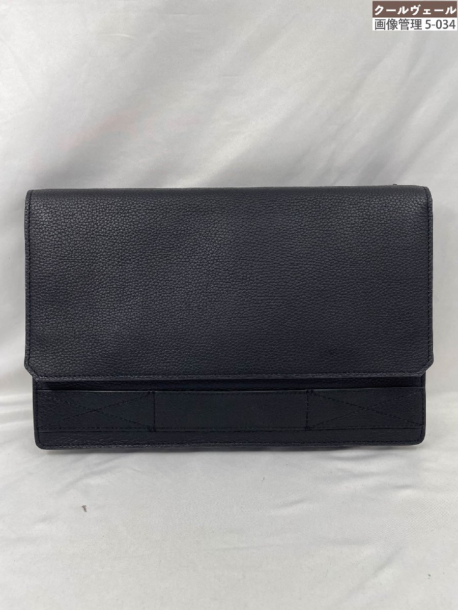 極美品 【GILBANO ジルバーノ】 シボレザー フラップ クラッチバッグ ビジネスバッグ 書類ケース (メンズ) ブラック ◇5MG3184◇【中古】(4)