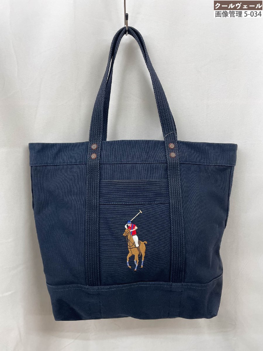 【ポロラルフローレン POLO RALPH LAUREN】 ポニー刺繍 キャンバス トートバッグ (メンズ) ネイビー ◇5MG3167◇　【中古】