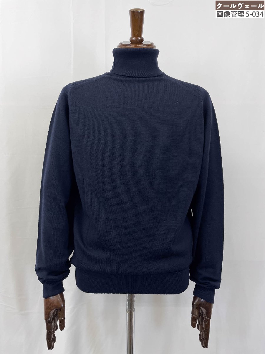 超美品【ジョンスメドレー JOHNSMEDLEY】ウール100% タートルネック ハイゲージ 長袖ニット セーター (メンズ) sizeL ネイビー ◇38MN...