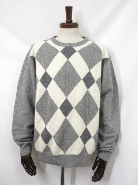 【CONTIR コンティール】カシミア100% アーガイルチェック ハイゲージ ニット セーター (メンズ) sizeL グレー系 326Q8615 ◇38MN...