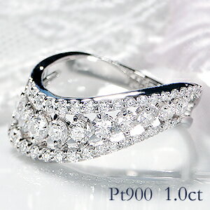 pt900【1.0ct】ウェーブ ダイヤモンド リング【送料無料】可愛い ダイアモンド ジュエリー 人気 指輪 個性的 品質保証書 ご褒美 プレゼント ギフト プラチナ 豪華 ゴージャス 幅広タイプ 1カラット 1ct