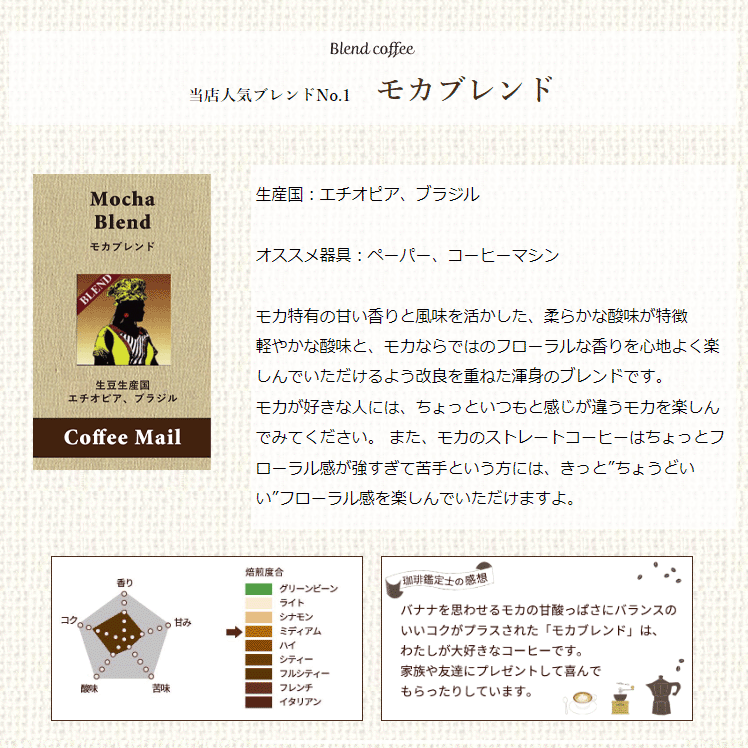 コーヒー豆 モカブレンド 小袋包装100gパッ...の紹介画像3