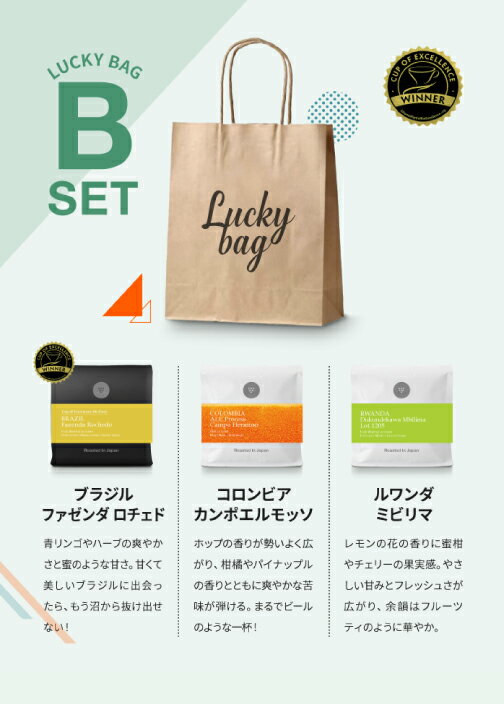 ●600g 新Lucky Bag B2( 200g×3種類入り ) ラッキーバッグ コーヒー 福袋 C (スペシャルティ コーヒー)(Specialty Coffee) C