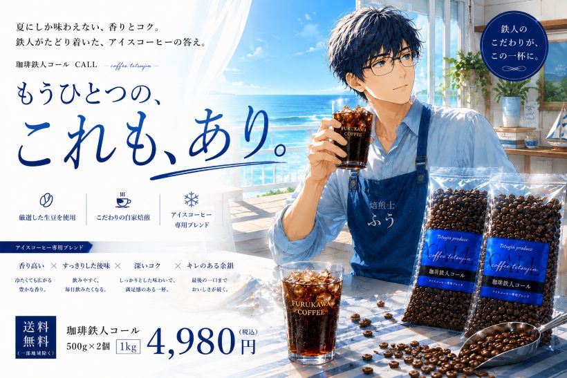 珈琲鉄人コール　500g×2個　1kg　100杯分　送料無料　アイスコーヒー専用豆