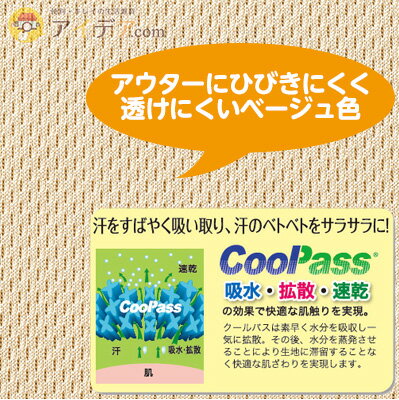 インナー 下着 汗じみ 防止 肌着 服着たまま 着脱簡単 汗取り 吸水 速乾 機能性生地 重ね着 透けにくい アウターにひびかない 肌色 ベージュ 【メール便】 コジット 3