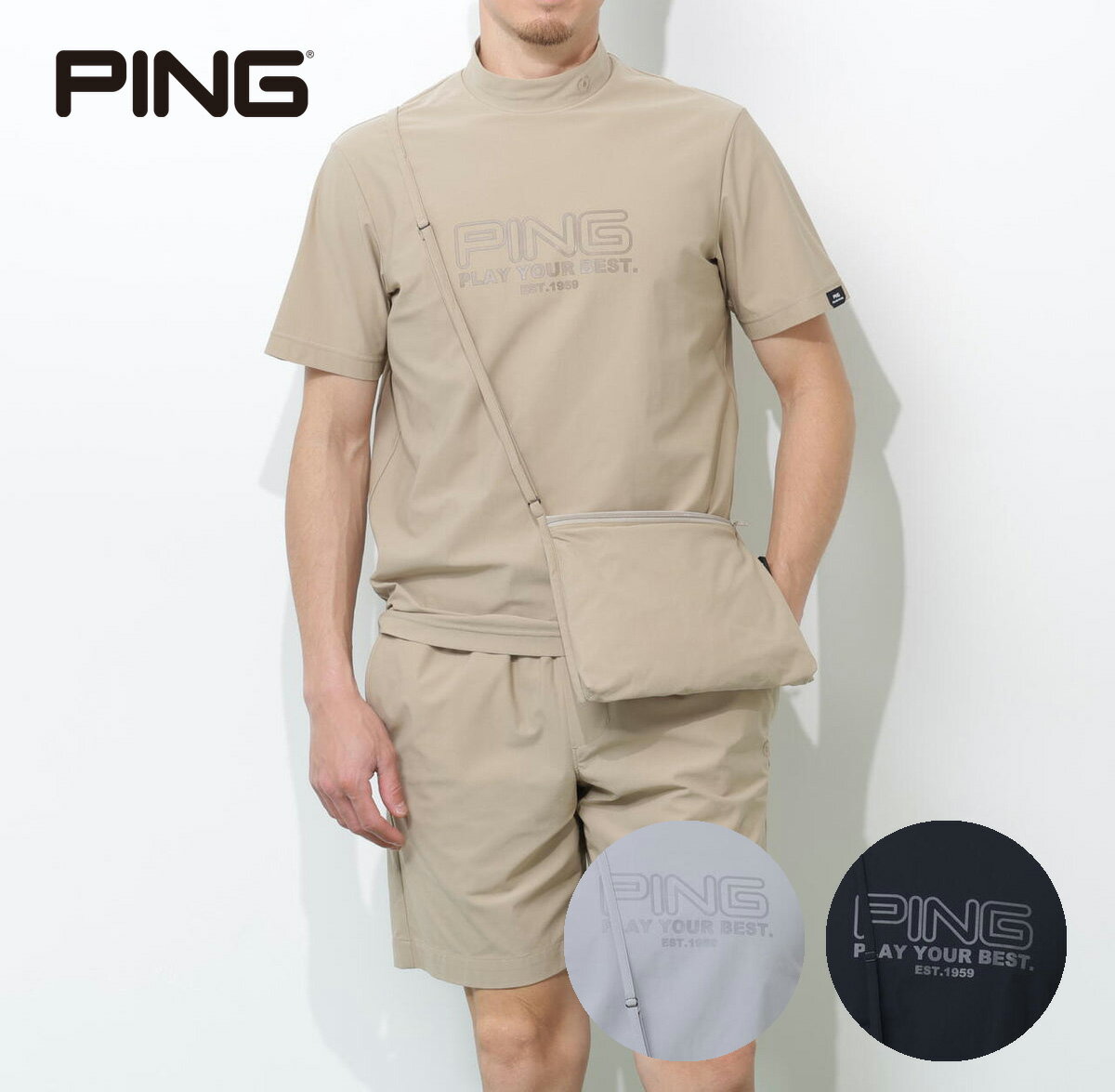 乐天商城 - 【月間MVP受賞】PING メンズ 半袖 ハイネック シャツ × ショートパンツ セット 吸水速乾 ストレッチ メッシュ PERFORMANCE ゴルフウエア ピン 2026春夏【送料無料】