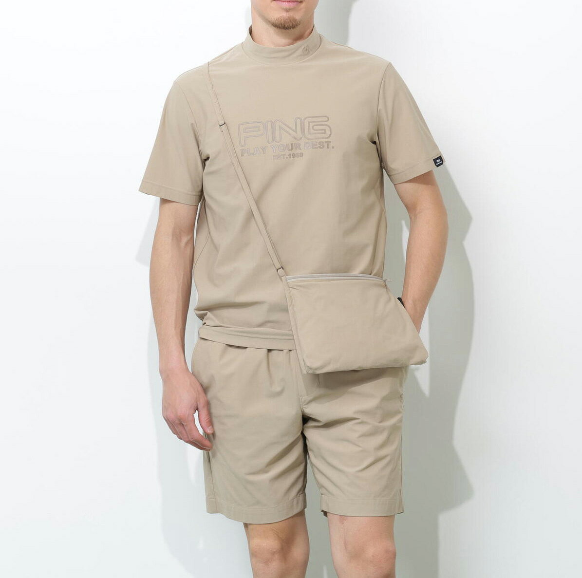 【月間MVP受賞】PING メンズ 半袖 ハイネック シャツ × ショートパンツ セット 吸水速乾 ストレッチ メッシュ PERFORMANCE ゴルフウエア ピン 2026春夏【送料無料】