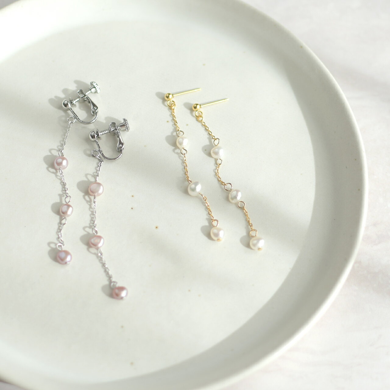 上質パール の チェーン イヤーアクセサリー淡水パール バロック / アレルギー対応 ps-133