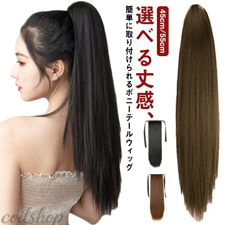 かつら エクステ クリップ 日常 ストレート 部分ウィッグ 直毛 ポニーテール つけ毛 リボン付き 耐熱 ツインテール ポイントウィッグ リボン付き ロング ブラック ブラウン コスプレ ダンス フラダンス 舞台用 ヒップホップ 45cm ウィッグ