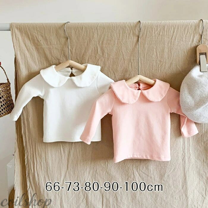「送料無料」ベビー 長袖Tシャツ 綿100% カットソー 女の子 襟付き フリル 春 秋 赤ちゃん 子供服 キッズ服 ガールズ ロンT ハイネック ドット ボーダー ベビーウェア ユニセックス おしゃれ かわいい シンプル ナチュラル