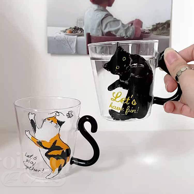 取っ手コーヒーグラス猫好きガラスネ...