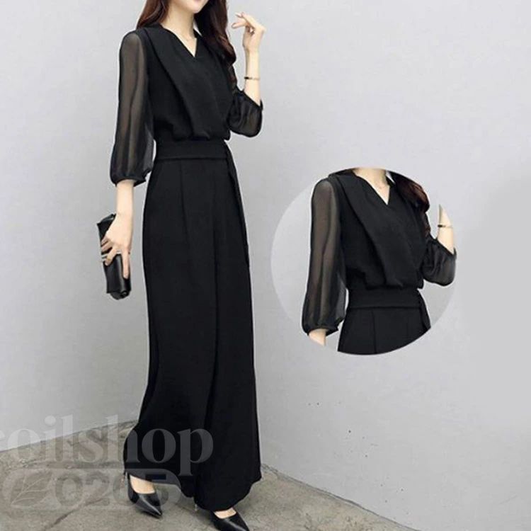 レディース オールインワン フォーマル パンツスタイル ワイドパンツ ドレス ロングパンツ パンツドレス 体型カバー 細見え 結婚式 2次会 パーティードレス 7分袖 大人女子 春秋 キレイめ 送料無料