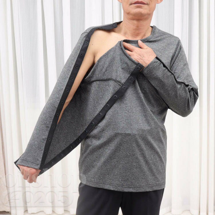 介護用品 メンズ 介護服 tシャツ シニア 半袖 長袖 全開タイプ 入院服 通院用 術後ウエア 骨折 敬老の日 男性用 父の日 大きサイズ 春夏