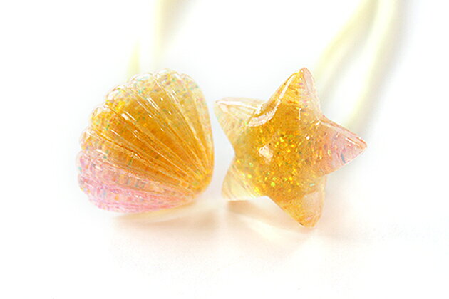 【両端】2本セットヘアゴム◎ラメ入りグラデーション◎miniスター＆シェルパーツデザ...