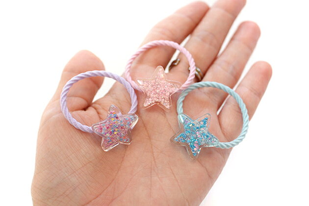 【mini 2本入り】ラメ入りクリアふちどり◎スターパーツヘアゴム キッズ 子供 パー...