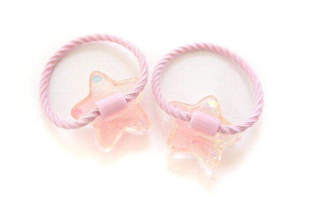 【mini 2本入り】シェル＆ラメ入り◎2色グラデーションクリアスターパーツヘアゴム ...