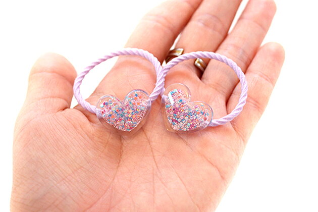 【mini 2本入り】ラメ入りクリアふちどり◎ハートパーツヘアゴム キッズ 子供 パー...