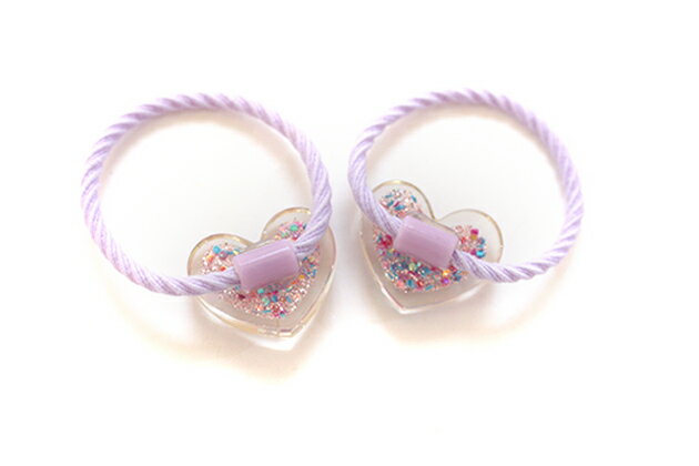 【mini 2本入り】ラメ入りクリアふちどり◎ハートパーツヘアゴム キッズ 子供 パー...