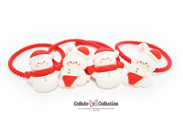 【mini2本入り】雪だるまサンタ＆ラビットサンタパーツキッズ 子供 ヘアアクセサリー 髪留め 髪飾り ヘアゴム幼稚園 保育園 パーツ クリスマス