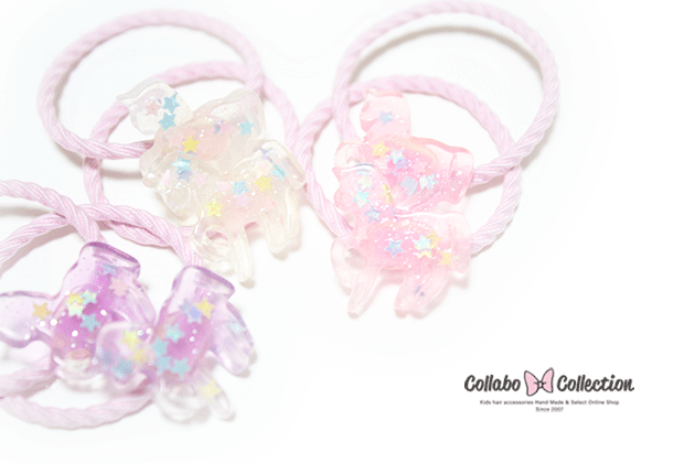 Hair Rubber Band - NEW!!【mini 2本入り】ホログラム入りクリア★ユニコーンパーツヘアゴム キッズ ユニコーン 子供 ヘアアクセサリー髪留め 髪飾り 幼稚園 保育園 パーツ プール