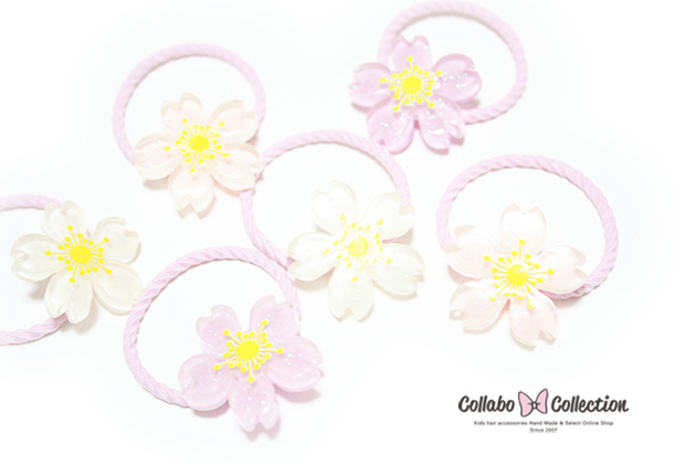 NEW!!【mini 2本入り】ラメ入りクリアパステル桜パーツヘアゴム キッズ 子供 パーツ 可愛い ヘアアクセサリーヘアアレンジ 幼稚園 小学校 保育園 毎日 プール お花