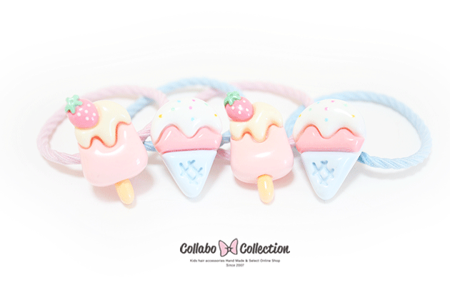 Hair Rubber Band - NEW!!【mini 2本入り】2種類のアイスクリーム★コーンorバー★デザインヘアゴム キッズ 子供 パーツ 可愛い ヘアアクセサリー髪留め 髪飾り 幼稚園 小学校 保育園 秋冬 お洒落 クレープ