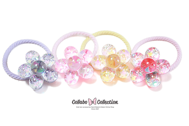 樂天商城 - NEW!!【mini 2本入り】星ホログラム入り立体お花デザインヘアゴム キッズ 子供 パーツ 可愛い ヘアアクセサリーヘアアレンジ 幼稚園 小学校 保育園 毎日 プール お花