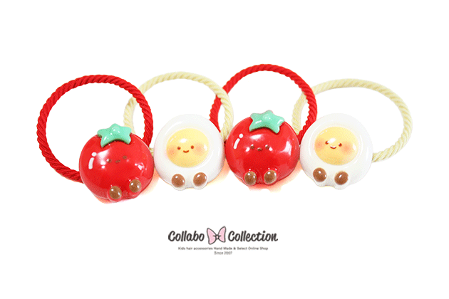 乐天商城 - NEW!!【mini 2本入り】まーるいトマトちゃんとたまごちゃんデザインヘアゴム キッズ 子供 パーツ 可愛い ヘアアクセサリー髪留め 髪飾り 幼稚園 小学校 保育園 秋冬 お洒落 クレープ
