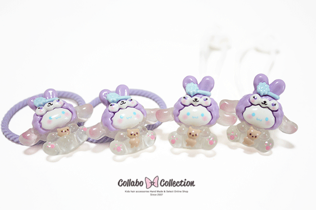 ALL99円祭★【2本入り】パープルラビットキッズ ヘアゴム 子供 髪留め ヘアアクセサリー髪飾り 七夕 星 パーツ ヘアアレンジ 浴衣 花