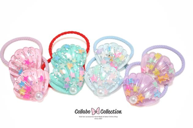 ALL99円祭★【2本入り】星パーツ入りシェルキッズ ヘアゴム 子供 髪留め ヘアアクセサリー髪飾り 七夕 星 パーツ ヘアアレンジ 浴衣 花