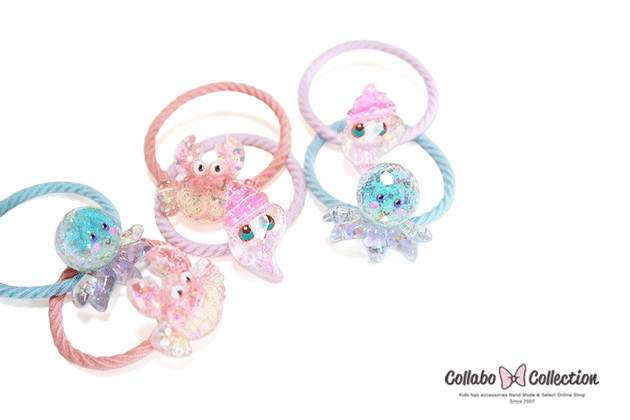 NEW!!【mini 6本入り】グラデーション海に3人組◎ヘアゴム キッズ 子供 パーツ 可愛い ヘアアクセサリーヘアアレンジ 幼稚園 小学校 保育園 毎日 プール 海 くじら
