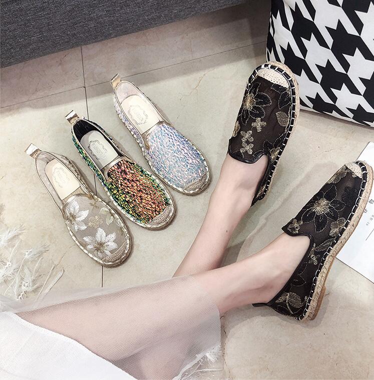 レース刺繍パンプス上品 大人スリッポン大人カジュアルスリッポン パンプス レディース 走れる スリッポン リネン 楽ちん メール便送料無料