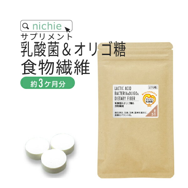 乳酸菌 オリゴ糖 食物繊維 サプリ 270粒（約3ヶ月分） 植物性乳酸菌 ビフィズス菌 アシドフィルス菌 フェカリス菌 と ガラクトオリゴ糖 難消化性デキストリン （ 水溶性食物繊維 ）が一度に摂れる サプリメント E50 nichie ニチエー