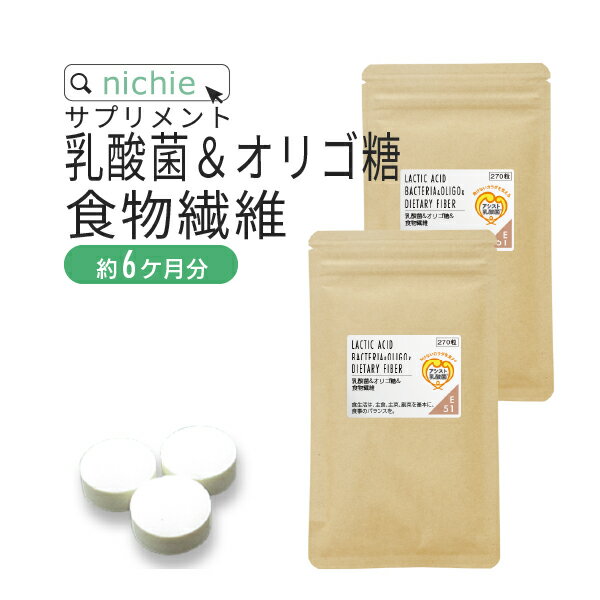 乳酸菌 オリゴ糖 食物繊維 サプリ 540粒（約6ヶ月分） ビフィズス菌 フェカリス菌 アシディラクティシ菌 ガセリ菌 と ガラクトオリゴ糖 難消化性デキストリン （ 水溶性食物繊維 ）が一度に摂れる サプリメント E50 nichie ニチエー #