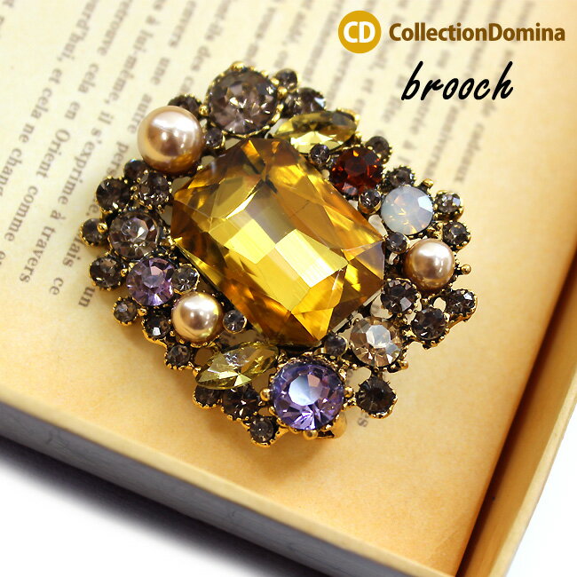 ブローチ ビジュー ラインストーン パール ピン ブローチ レディース 雑貨 アクセント 華やか ピン 大人 かわいい イエロー 黄 カラフル マルチカラー ア...