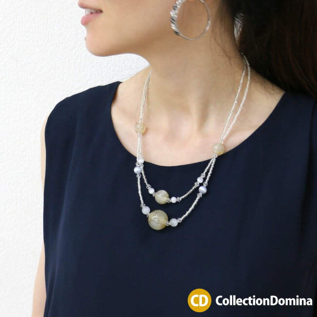 ラメボールのビーズ2連ネックレス ショート丈 ニューキャッツアイ風丸玉 大玉 アジャスター付 誕生日プレゼント 友達 女友達 ギフト 女子 彼女 母 女性 雑貨...