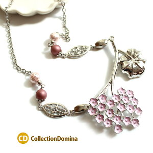 お花 フラワー ショート 大ぶり さくら 桜 ネックレス 紐ネックレス シルバー ピンク ハンドメイド アジャスター付 ma
