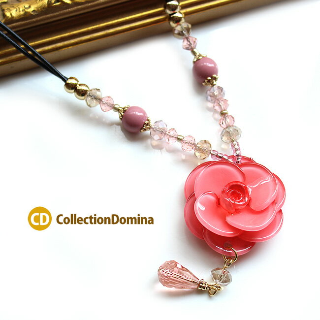 Rakuten - お花 フラワー 大ぶり お花モチーフ ミディアム ネックレス 2連紐 樹脂 ハンドメイド ピンク 桃色 マグネットクラスプ 立体型