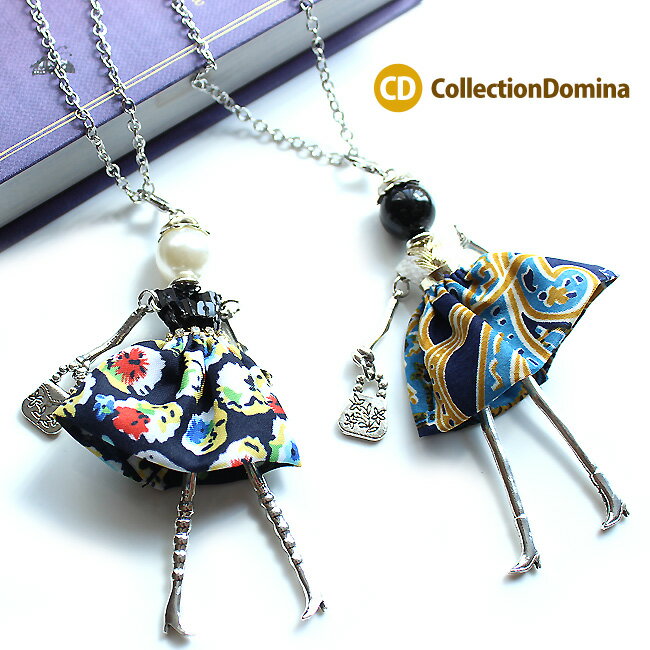 ヒューマン ウーマン モチーフ ロング エスニック アジアン ドール ネックレス アクセサリー ロングネックレス シルバー マルチカラー カラフル ブルー アジャスター付のサムネイル