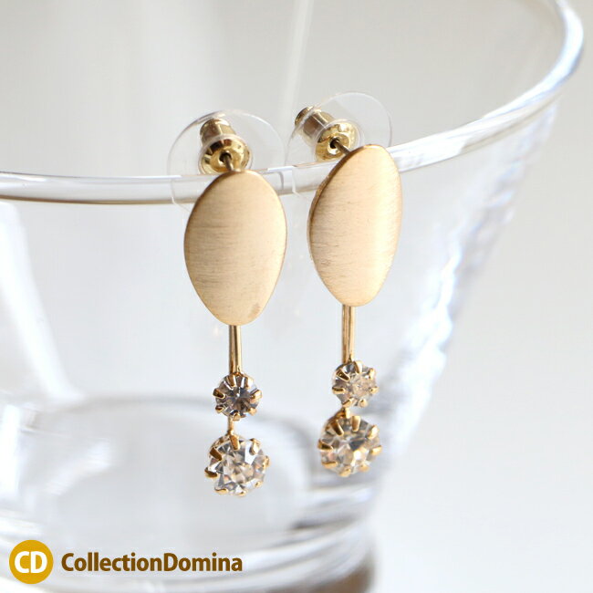 ステンレスポスト ピアス スタッドピアス メタル ラインストーン ゆらゆら 揺れる マットゴールド 金色 レディース アクセサリー