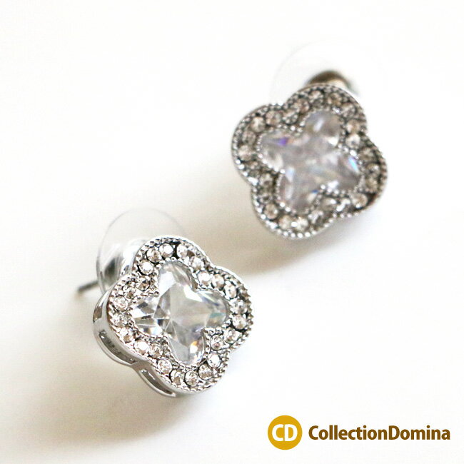 ピアス CZ キュービックジルコニア ステンレスピアス 花型 クリア オフィス デイリー パーティ アクセサリー レディース